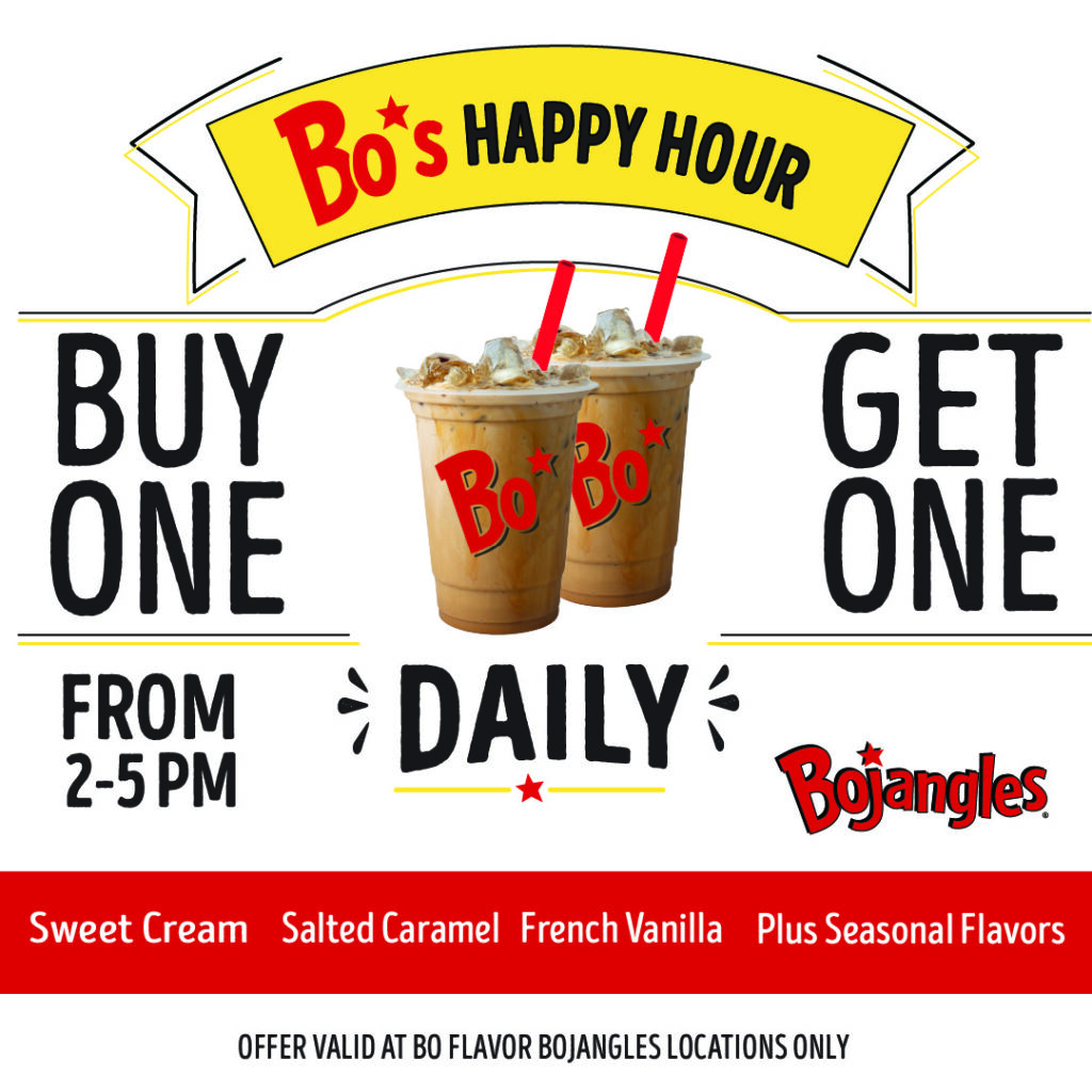 Bo’s Happy Hour — BOGO iced coffee 2–5 PM at Bo Flavor Bojangles